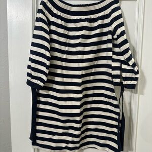 J Crew Striped Navy and White off the shoulder Dress